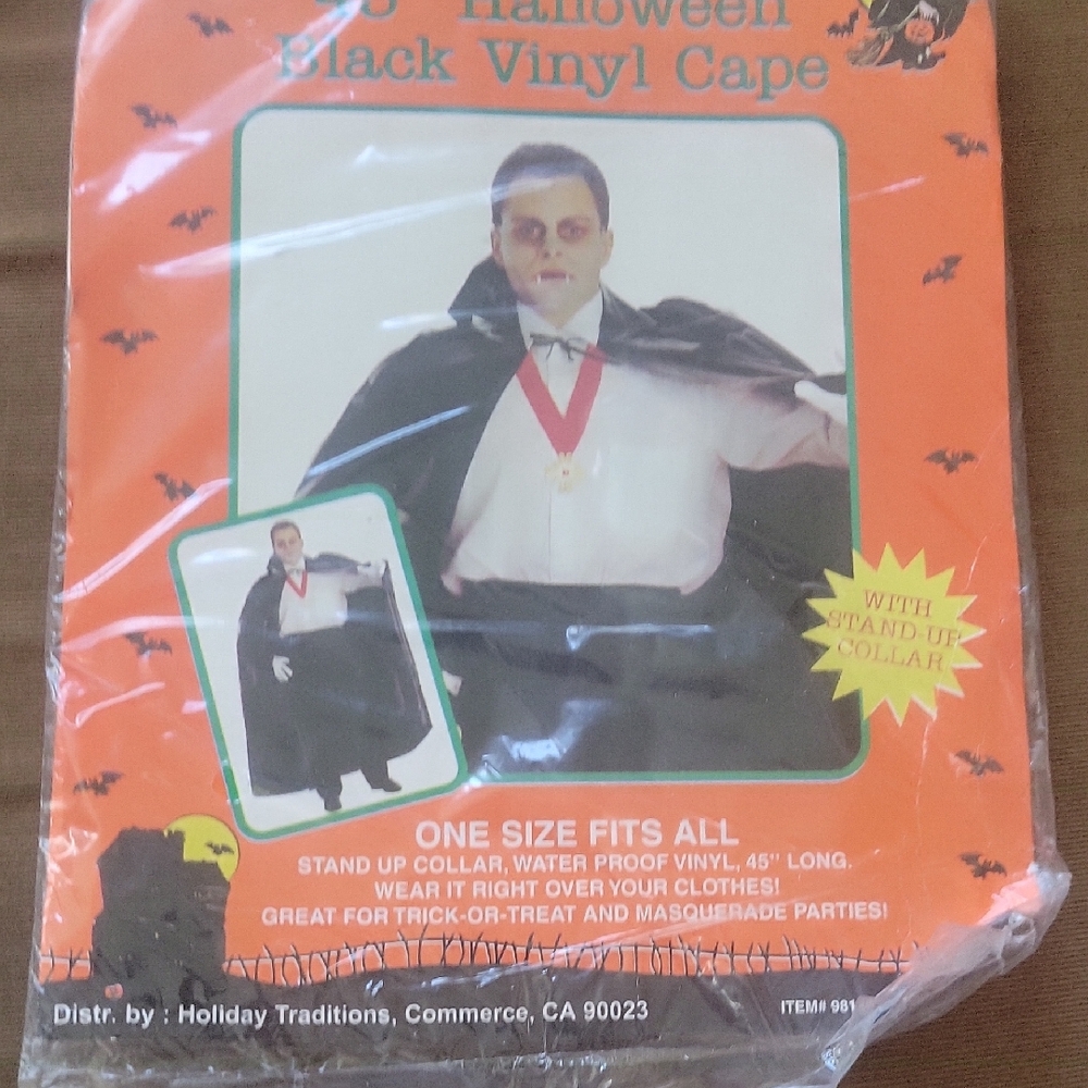 Children's Black Vinyl Cape with Stand-Up Collar
